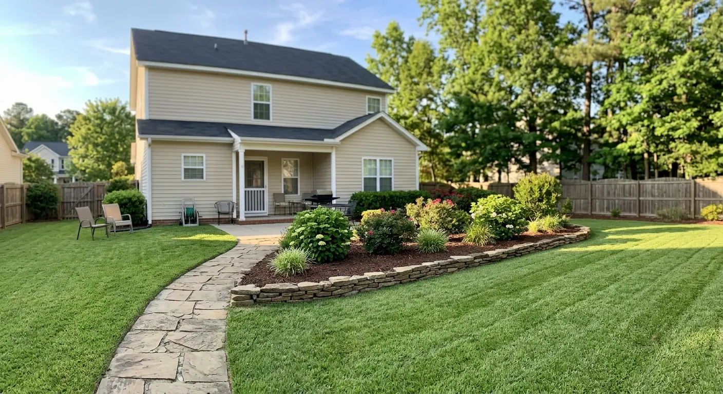 Freshly landscaped backyard in Fort Mill, SC